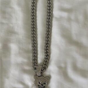 Men's Silver Chain Necklace with Bear Pendant